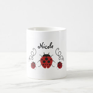 Caneca De Café Personalize-o joaninha vermelho moderno