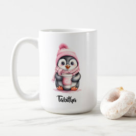 Caneca De Café Personalize o Natal do Pinguim Rosa Bonito