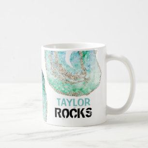 Caneca De Café *~* Personalize o NOME ROCKS Geode Glitter Dourado