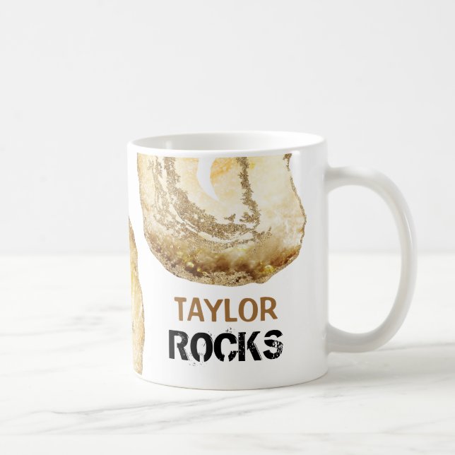 Caneca De Café *~* Personalize o NOME ROCKS Glitter Dourado amare (Direita)