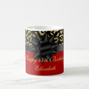 Caneca De Café Personalize Preto Dourado Estampa de Leopardo Aniv