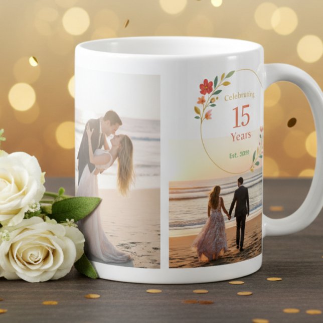 Caneca De Café Personalized 15th Wedding Anniversary Photo Mug (Criador carregado)