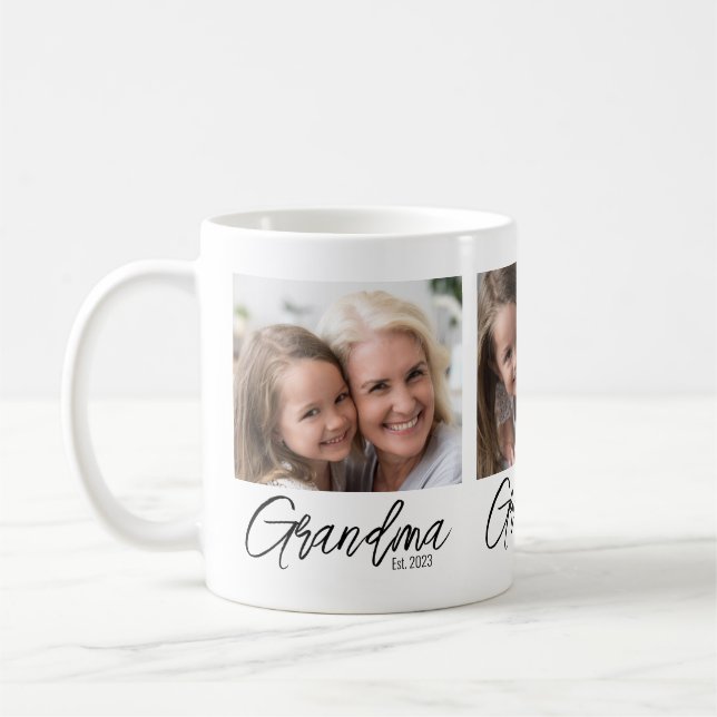 Caneca De Café Personalized 3 Photo Grandma Established Year (Esquerda)