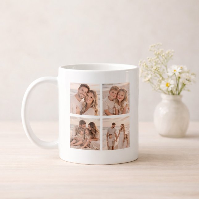 Caneca De Café Personalized 4 Photo Name and Date Memory (Criador carregado)