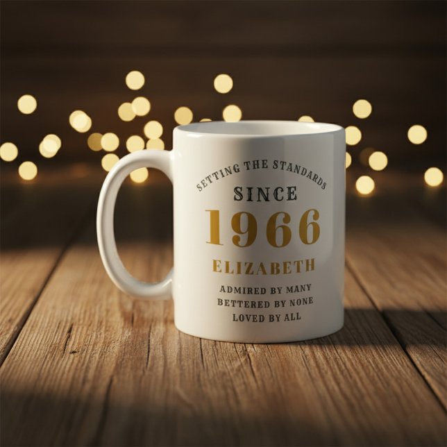 Caneca De Café Personalized 60th Birthday 1966 Add Name Elegant (Born 1966 birthday gift mug. Background out of focus.)