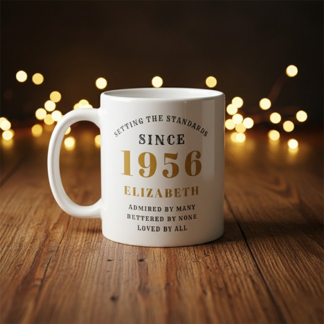 Caneca De Café Personalized 70th Birthday 1956 Add Name Elegant (Born 1956 birthday gift mug. Background out of focus.)