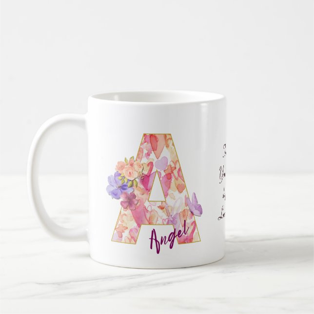 Caneca De Café Personalized Angel Initial A with Heart Pattern (Esquerda)