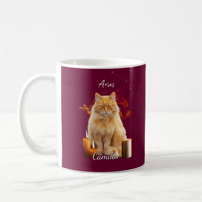 Caneca De Café Personalized Aries Cat Mug with Name (Esquerda)