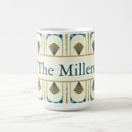 Caneca De Café Personalized Art Deco Teal & Gold Geometric