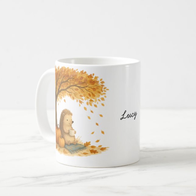 Caneca De Café Personalized Autumn Hedgehog Under Tree Coffee Mug (Frente Esquerda)