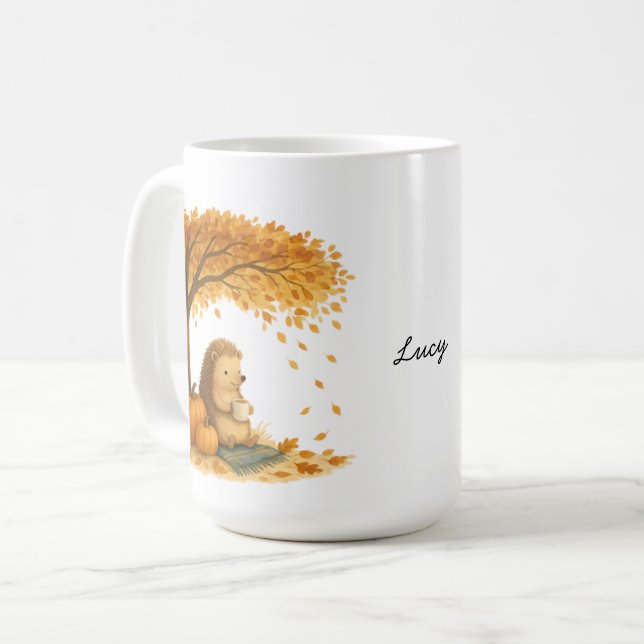 Caneca De Café Personalized Autumn Hedgehog Under Tree Coffee Mug (Frente Esquerda)