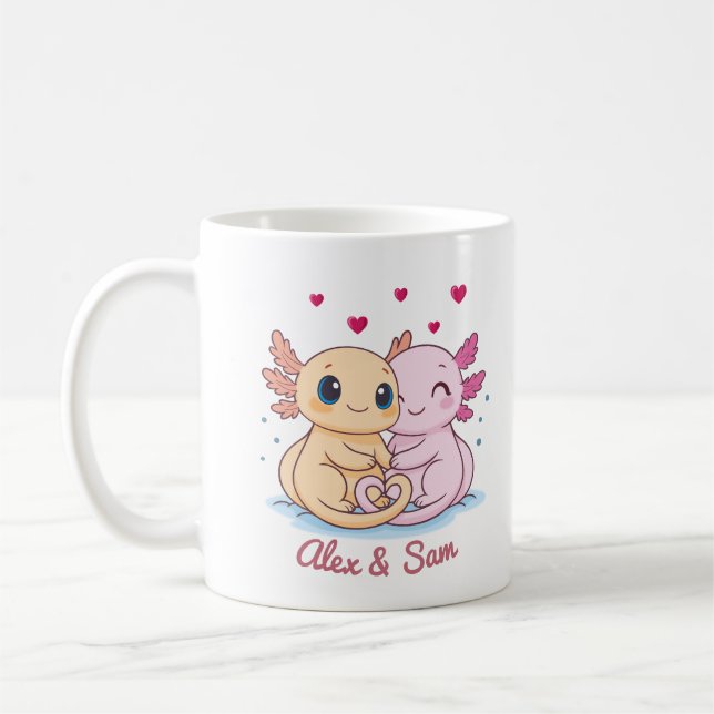 Caneca De Café Personalized Axolotl Valentine Mug with Names (Esquerda)