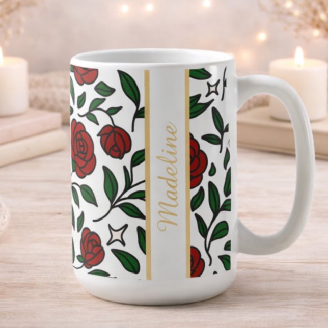 Caneca De Café Personalized Beauty and Beast Garden Rose Name Red (Criador carregado)