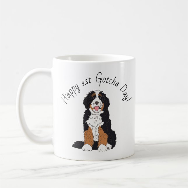 Caneca De Café Personalized Bernedoodle 1st Gotcha Day Photo (Esquerda)