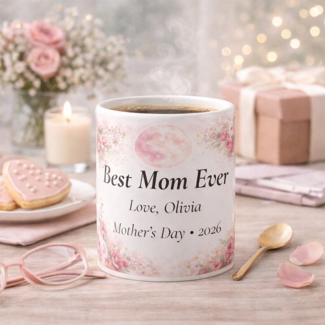 Caneca De Café Personalized Best Mom Ever Floral Rose Mug (Criador carregado)