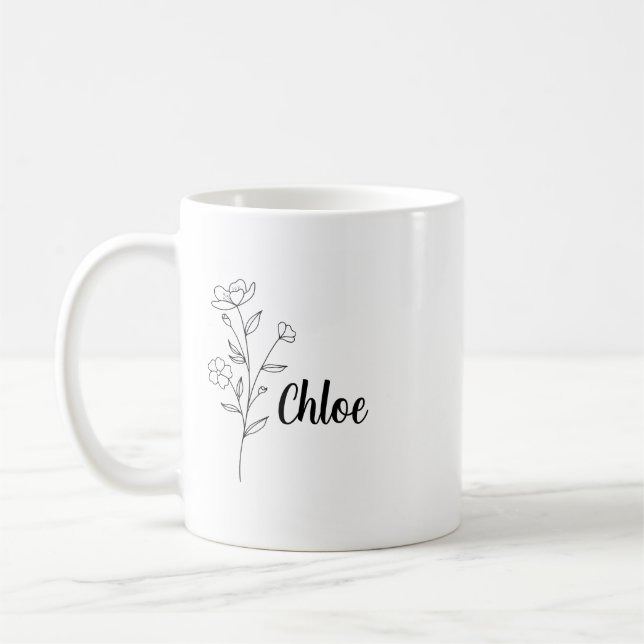 Caneca De Café Personalized Birth Flower Ceramic Mug, Custom name (Esquerda)