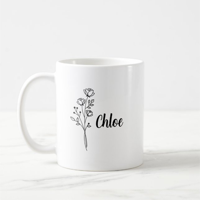 Caneca De Café Personalized Birth Flower Ceramic Mug, Custom name (Esquerda)
