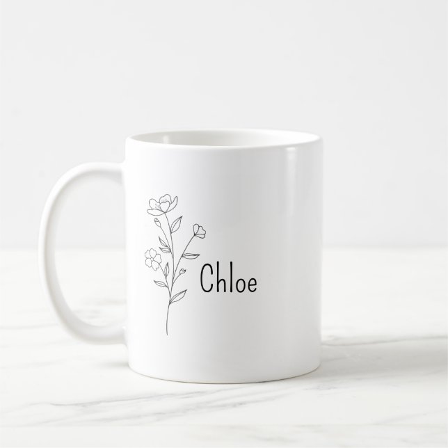 Caneca De Café Personalized Birth Flower Ceramic Mug, Custom name (Esquerda)