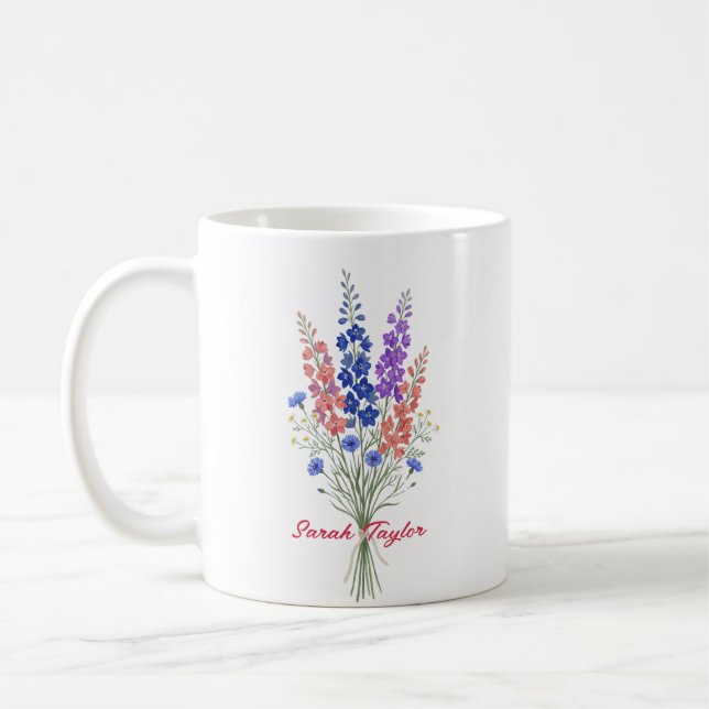 Caneca De Café Personalized Birth Flower Larkspur Custom (Esquerda)