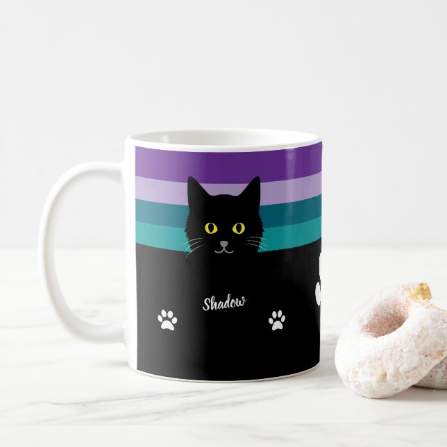 Caneca De Café Personalized Black Cat Mug For Cat Moms And Dads (Com Donut)