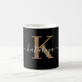 Caneca De Café Personalized Black Monogram Coffee Mug with Name