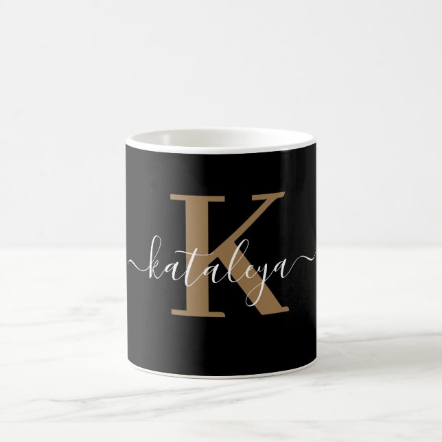 Caneca De Café Personalized Black Monogram Coffee Mug with Name (Centro)
