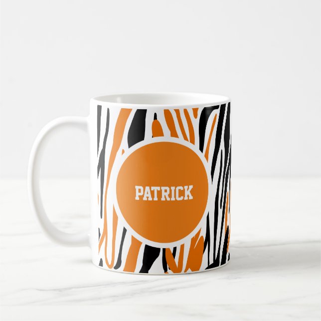 Caneca De Café Personalized Black & Orange Animal Print Mug (Esquerda)
