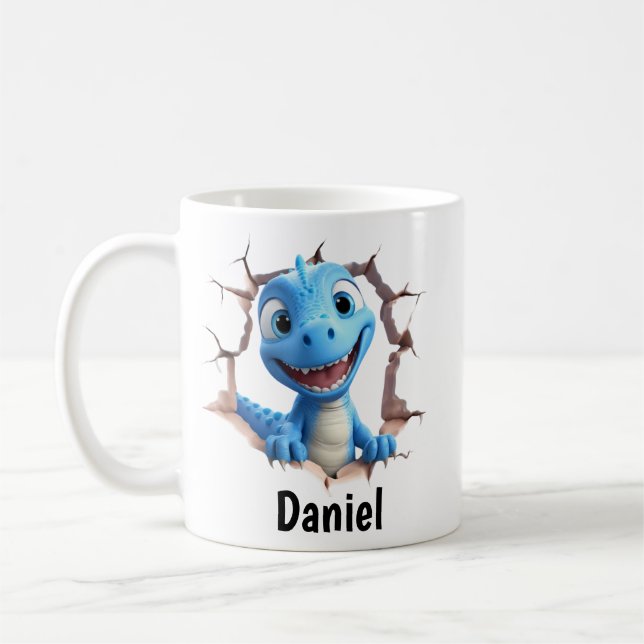 Caneca De Café Personalized Blue Dinosaur Mug | Kids Gift (Esquerda)