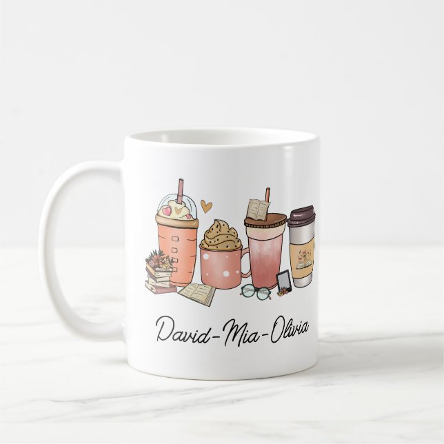 Caneca De Café Personalized Book & Coffee Day Mug – Custom Name  (Esquerda)