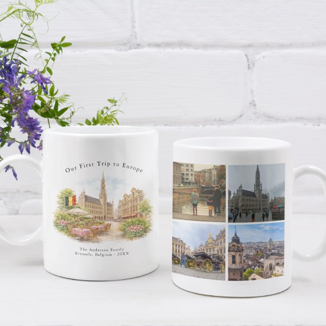 Caneca De Café Personalized Brussels Belgium Travel Photo Mug (Criador carregado)