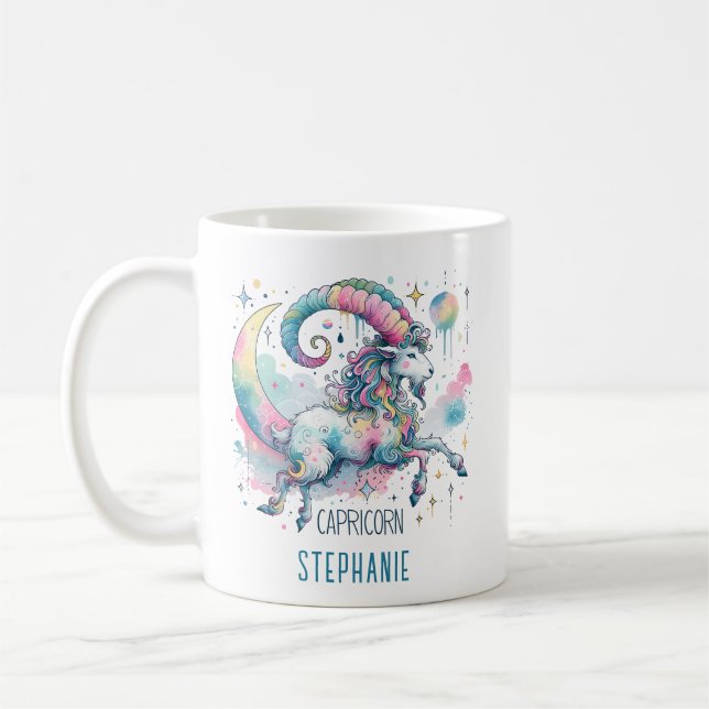 Caneca De Café Personalized Capricorn Zodiac Goat Astrology (Esquerda)