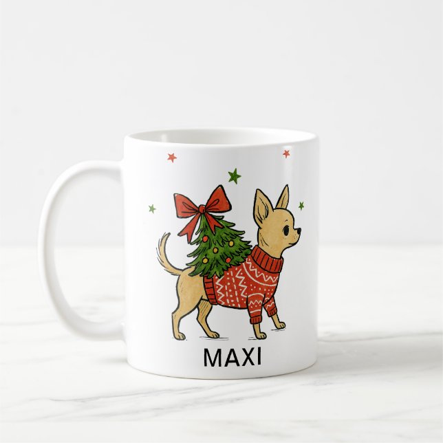 Caneca De Café Personalized Chihuahua Christmas Tree Dog (Esquerda)