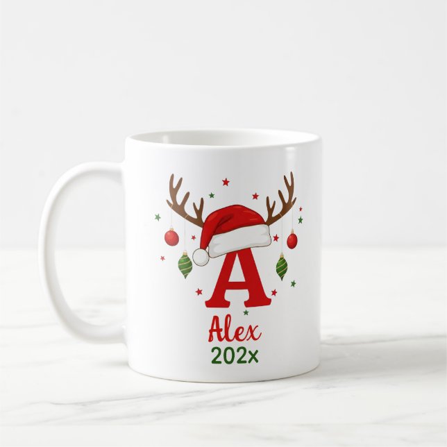 Caneca De Café Personalized Christmas Monogram A Santa Hat (Esquerda)