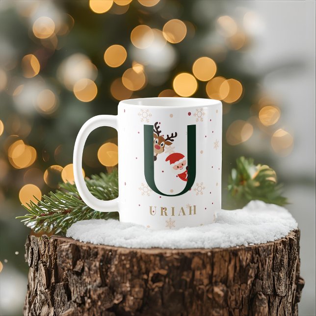 Caneca De Café Personalized Christmas Monogram U Mug (Criador carregado)