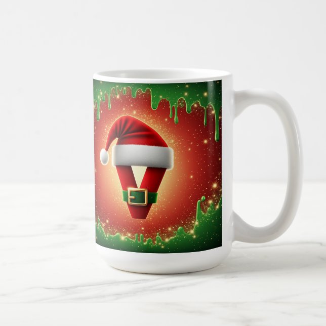 Caneca De Café Personalized Christmas Monogram V with Santa Hat (Direita)