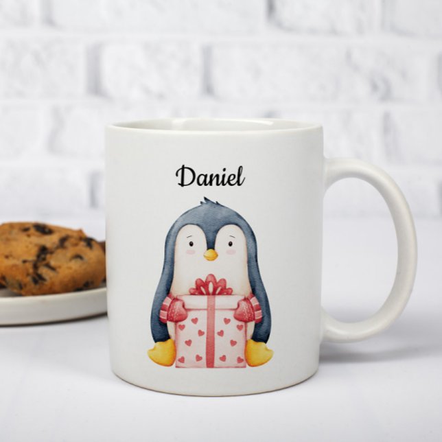 Caneca De Café Personalized Christmas Mug With A Cute Penguin  (Criador carregado)