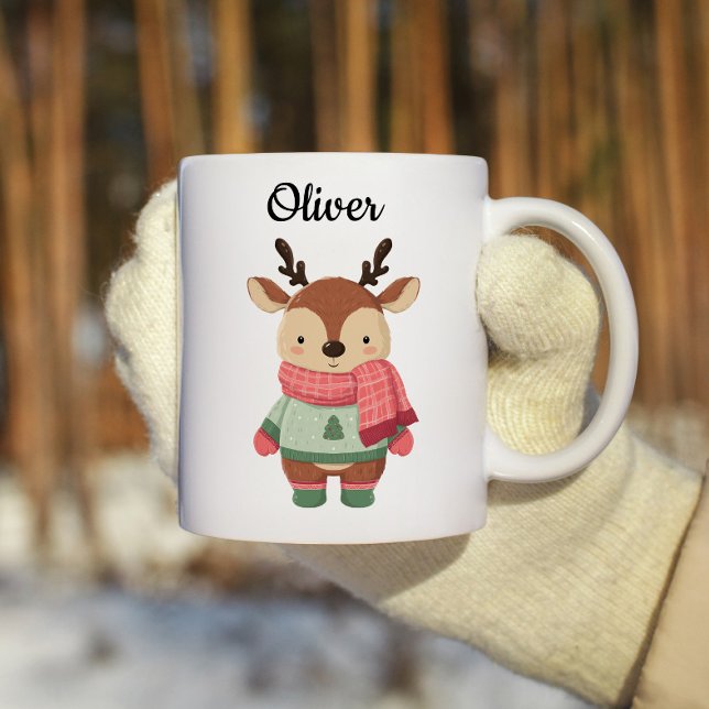 Caneca De Café Personalized Christmas Mug With A Cute Reindeer (Criador carregado)