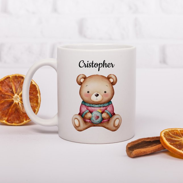 Caneca De Café Personalized Christmas Mug With A Cute Teddy Bear (Criador carregado)