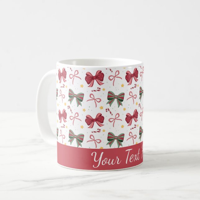 Caneca De Café Personalized Christmas Mug With Red and Green Bows (Frente Esquerda)