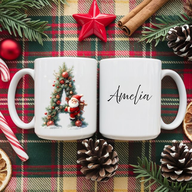 Caneca De Café Personalized Christmas with Letter A | Santa  (Criador carregado)