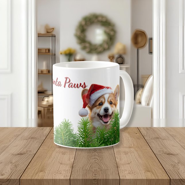 Caneca De Café Personalized Classic Mug – Santa Paws Corgi Design (Criador carregado)