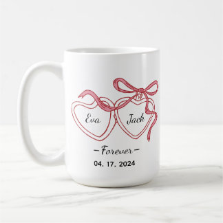 Caneca De Café Personalized Couple Line Art Mug with Names & Date