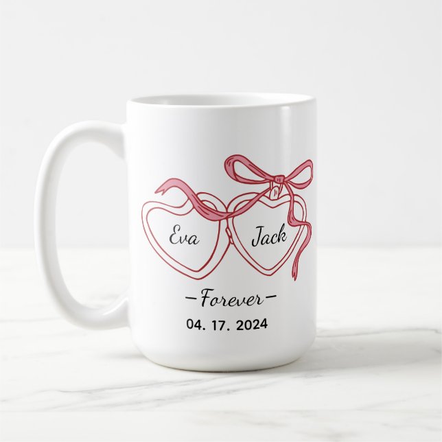Caneca De Café Personalized Couple Line Art Mug with Names & Date (Esquerda)