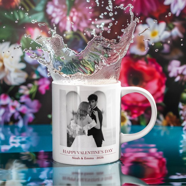 Caneca De Café Personalized Couple Names & Year - Elegant Photo  (Criador carregado)