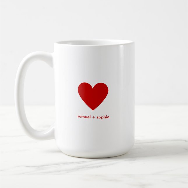 Caneca De Café Personalized Couples Modern Red Heart (Esquerda)