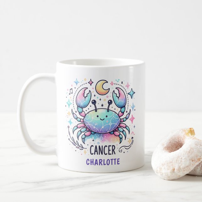 Caneca De Café Personalized Cute Cancer Zodiac Crab Astrology (Com Donut)