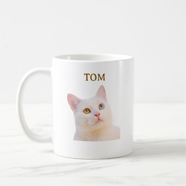 Caneca De Café Personalized Cute Cat Face Photo Coffee Mug (Esquerda)