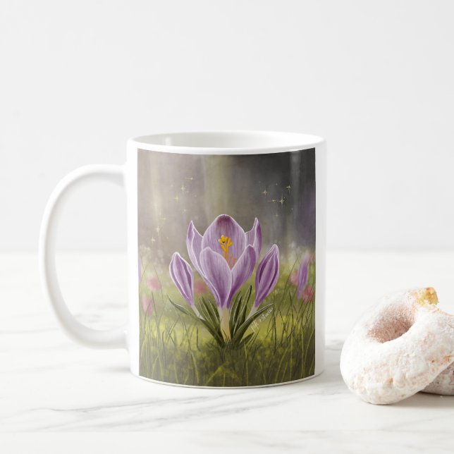Caneca De Café Personalized Cute Crocus Spring Illustration Mug (Com Donut)