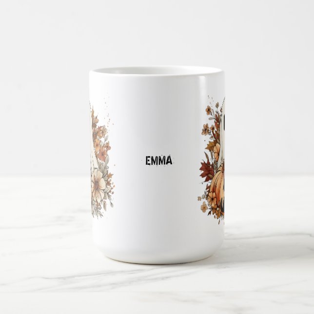 Caneca De Café Personalized Cute Ghost and Black Cat Autumn Mug (Centro)