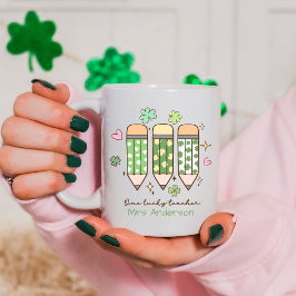 Caneca De Café Personalized Cute One Lucky Teacher Retro Pencil